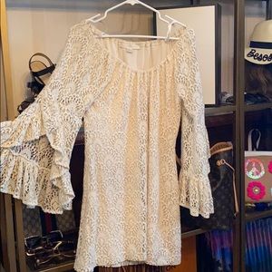Boston Proper Cream Crochet Mjni Dress, Sz M